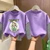 Camiseta básica de algodón puro linda para niños, camiseta de manga larga para niñas, top estiloso para niños mayores, estilo primavera y otoño 2026, imitación de dos piezas