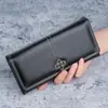 Nova Carteira Longa com Zíper de Couro Macio Estilo Coreano Moda Europeia e Americana Simples para Mulheres Carteira Fofa Tendência com Múltiplos Porta-Cartões