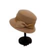 Chapéu de Pescador de Lã com Laço de Fio de Seda Estilo Hepburn para Mulheres Outono e Inverno Estilo Francês Retrô Versátil Chapéu de Bacia Socialite Chapéu Alto Elegante