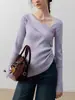 Senso de Design Elegante Francês Suéter de Tricô de Manga Longa Top Feminino Primavera e Outono Preguiçoso Versátil Suéter Roxo