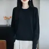 Suéter de malha redondo de algodão puro estilo minimalista francês para mulheres, espessado e quente, camisa base de manga longa, novo suéter de outono e inverno