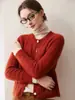 Cardigan de Punto Herbalife 25% Seda de Morera 75% Cachemir para Mujer Cuello Redondo Tejido de Trenza Holgado Prendas de Abrigo para Principios de Otoño Suéter