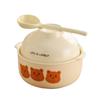Tazón de doble asa de dibujos animados para dormitorio de estudiantes, tazón de cerámica para fideos instantáneos con tapa, tazón para sopa, tapa creativa, tazón, cuchara, olla pequeña para sopa