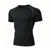 Roupas esportivas masculinas transfronteiriças, roupas de ginástica, camiseta de secagem rápida e respirável com gola redonda, camiseta de manga curta masculina para corrida, justas, roupas de treino