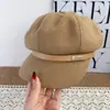 Estilo Japonés Parche de Cuero Personalidad Simple Color Sólido Temperamento Estilo Británico Sombrero Octagonal Mujer Otoño Invierno Versátil Nuevo Boina