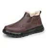 Zapatos de Hombre Yuezu Invierno Nuevos Zapatos de Algodón Engrosados con Terciopelo Cálidos Antideslizantes Superficie de Cuero Impermeables Zapatos para Hombres de Mediana Edad y Mayores Papá