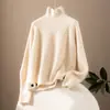 Suéter de cuello alto 100% Cachemira Pura para Mujer, Mismo Estilo que Faye Wong, Suéter de Cachemira Holgado Casual Perezoso, Suéter de Punto Simple