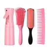 Conjunto Popular de Pentes para Modelar Cabelo com Quatro Peças para Mulheres, Pente Polvo Massageador para Cabelos Longos, Pente de Nove Fileiras, Conjunto com Frasco Borrifador