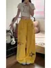 Calça moletom casual com estampa de desenho animado retrô americana para mulheres, estilo solto e relaxado, calça longa de perna reta com cintura elástica, calça versátil de perna larga