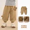 Calça Kaka Panda forrada com fleece para meninos, roupas de inverno para meninas, calça longa quente de outono e inverno para crianças, calça de inverno para bebê