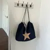 Bolso de Gran Capacidad para Mujer Otoño Retro Estrella Bolso de Hombro para Viaje al Trabajo 2026 Nuevo Bolso Tote de un Solo Hombro para Mujer Azul Marino