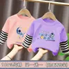 Camiseta Listrada Patchwork de Manga Longa Infantil, Modelo Novo Estiloso e Moderno para Meninos, Algodão Puro, Caimento Solto, Camiseta Base Top para Primavera e Outono