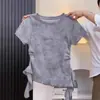 Camiseta de Manga Corta Regular con Volantes, Patchwork y Tie-Dye para Mujer, Verano, Ligeramente Gordita, Elegante, Favorecedora, Cintura Ceñida, Top Irregular