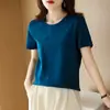 Camiseta básica de algodón mercerizado de color liso, cuello redondo, manga corta clásica para mujer de talla grande, corte ajustado que estiliza, para primavera y verano, manga corta simple para usar debajo