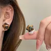 Estilo Dulce y Fresco Rojo Ancola Lunares Estampado de Leopardo Estrella de Cinco Puntas Aguja de Plata 925 Pendientes de Perla Doble Uso