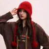 Diseñador de Moda Coreano Hecho a Mano Crochet Colorido Bola Lana Gorro para Mujer Otoño e Invierno Cordones Borla Jersey Gorro para el Frío