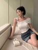 Chicas Calientes Sexy de Un Hombro Cuello Ajustado Ajustado Camiseta de Manga Corta Diseño de Verano Moda Versátil Chic Ins Top