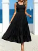 2026 Colección de Verano Nueva de Amazon Marca Independiente Moda Femenina Europea y Americana Vestido de Tirantes con Patchwork Fruncido Vestido de Línea A Acampanado