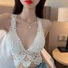 Crochê renda vazada linda costas em decote profundo roupa externa camisola feminina chique leite roupa interna base desejo puro roupa íntima sexy