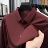 Popular Camisa de Manga Larga para Hombre de Primavera y Otoño, Color Sólido, con 2% de Seda, Camisa sin Costuras para Hombres Jóvenes y de Edad Media, Modelo de Alta Venta