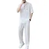 Traje de estilo chino para hombre, de seda helada, holgado, camiseta fina de manga corta, conjunto deportivo de verano holgado para hombre