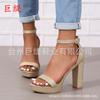 Juhiti Spot Dropshipping Estilo Común del Año Nuevo Nuevo Verano Exportación Transfronteriza Talla Grande de Moda Tacón Grueso Zapatos de Tacón Alto para Mujer