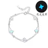 Prata de Lei S925 Novo Estilo Chinês Fluorescente Camada Dupla Conta Redonda Trevo de Quatro Folhas Pulseira para Mulheres, Pulseira Cinco Flores com Sensação de Alta Qualidade, Presente para Melhor Amiga