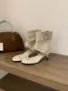 Sandalias de Tanga Romanas para Mujer Verano 2025 Nuevos Botines Cortos Retro de Mezclilla Estilo Europeo y Americano con Cremallera Trasera Sandalias