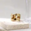 Anel Taina em Aço Inoxidável Europeu e Americano para Mulheres, Design que Não Desbota, Anel com Pedra Olho de Tigre Natural, Luxo Leve Nicho Quente