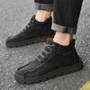 Botas Masculinas de Cano Alto em Couro com Costura Feita à Mão, Sapatos Quentes de Algodão Forrados com Lã, Botas de Couro Retrô Tamanho Grande para Comércio Exterior, Disponíveis para Dropshipping