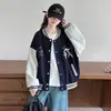 Chaqueta de Béisbol a Bloques de Color Estilo Universitario para Niñas, Abrigo Versátil Casual para Estudiantes, Top de Moda