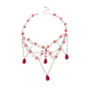 Colar Gótico Estilo Cruzado Europeu e Americano com Pérolas Artificiais Manchas de Sangue Pingente de Cristal Manchas de Sangue Halloween Colar de Clavícula