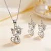 Colar Brincos Conjunto de Joias Coração de Cristal Gato Transfronteiriço Corrente da Clavícula Conjunto de Decoração