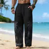 Calça de Linho Masculina Casual Solta para Todas as Estações com Estampa de Palmeiras Havaianas - Cruzamento Europeu e Americano Amazon