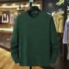Camiseta de Algodão Puro Manga Longa Primavera e Outono Masculina Casual Gola Redonda Cor Sólida Tamanho Grande Camisa Básica para Engordar Camiseta Solta Tamanho Grande