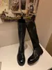 Botas altas de piel de vaca lavada estilo Grape Mom, suela gruesa, para mujer, botas de montar, botas altas retro arrugadas de tacón grueso, botas adelgazantes
