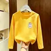 Camiseta Masculina de Algodão Puro com Manga Longa Estilo Coreano Verão Novo Estilo para Crianças de Meia-Idade e Mais Velhas Estampa de Desenho Animado Camada de Base da Moda t