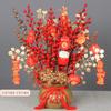 Uma geração de arranjo de flores de barril de bênção de ano novo, pequeno leque dourado, folhas de eucalipto, frutas ricas, frutas vermelhas, casamento, simulação dourada