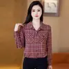 Camisa a Cuadros Retro de Moda para Mujer Otoño Nuevo Estilo Versión Coreana Camisa Elegante Holgada Adelgazante Versátil Top de Manga Larga Tendencia