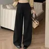 Pantalones de pierna ancha de mezcla de lana simples y elegantes para mujer Otoño/Invierno 2026 Nuevo estilo Elegantes de cintura alta tipo plátano Buena caída Sueltos Casuales