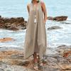 2022 Comercio exterior AliExpress desea nuevo vestido de playa de lino y algodón con cuello en V y bolsillos, popular en Europa y América, falda informal.