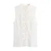 Estilo INS Venda Quente de E-commerce Transfronteiriço 2026 Nova Moda Europeia e Americana Roupas Femininas Botão Decorativo de Nó de Corda Renda em Relevo Top