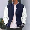 Chamarra de Béisbol Transfronteriza para Hombre, Chamarra de Vuelo, Forro Polar de Primavera y Otoño, Estilo Casual Holgado Clásico, Costura Horizontal a Máquina, Cuello Alto, Chamarra de Béisbol con Botones