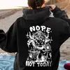 Sudadera con capucha casual para mujer, estampado de vaca de dibujos animados con letras, doble cara