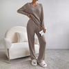 Conjunto de dos piezas transfronterizo para mujer 2025 Otoño Nueva Moda Casual Pantalón Recto Elegante Suelto Cuello en V Tejido de Punto con Rayas