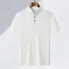 Camiseta Masculina de Verão Nova Casual Perfurada Versátil Cor Lisa Manga Meia Manga Estilo Chinês Gola Alta Manga Curta Mais Vendida