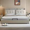 Cama de couro genuíno, quarto principal minimalista moderno, cama de casal 1,8m com baú alto, cama de couro, cama grande para quarto principal, cama de casal estofada para casamento