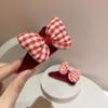 Almofada fofa extra xadrez gordinha laço veludo vermelho esponja BB clipe clipe para franja doce macio fofo acessórios de cabelo para menina