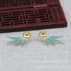 Yiwu cor raio dourado cobre banhado a ouro DIY ponto esmeralda imitação ouro azul queima esmalte pérola bambu pino de orelha brincos B3202