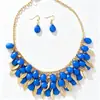Conjunto de Collar y Pendientes de Gema Hoja Gota de Agua Azul Klein, Estilo Europeo y Americano, Resistente, Conjunto de Joyería Exagerada para Clavícula para Banquetes, Transfronterizo
